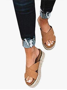 Women's Crisscross Espadrille Slide Sandals - Brown
